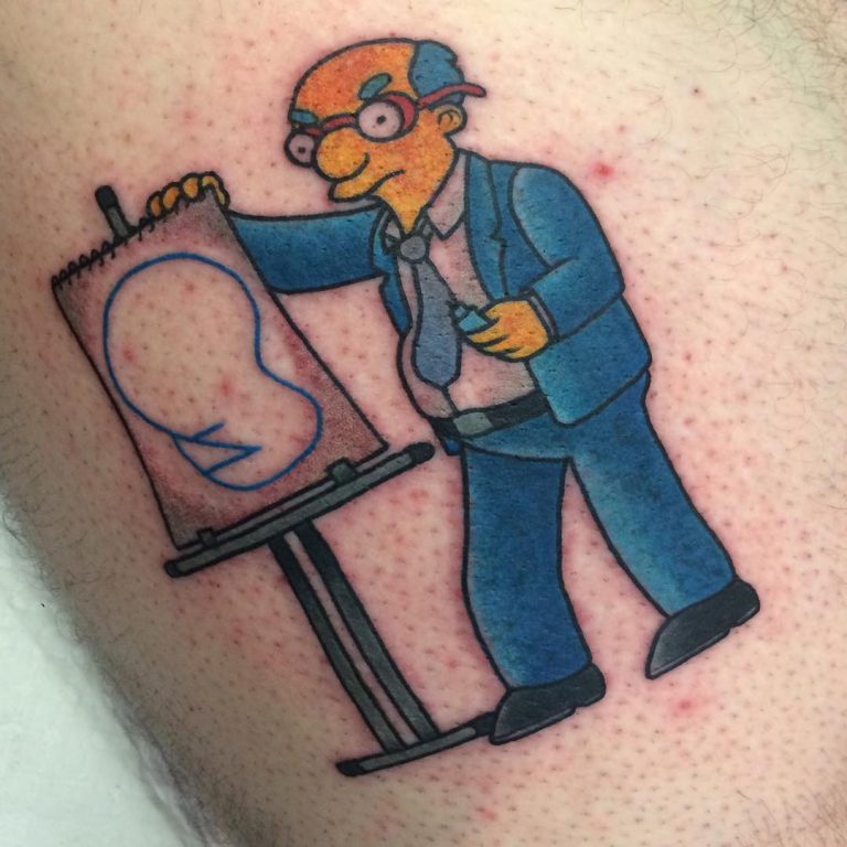Kirk Van Houten drawing dignity. Tattoo by @melaniemilnetattoos